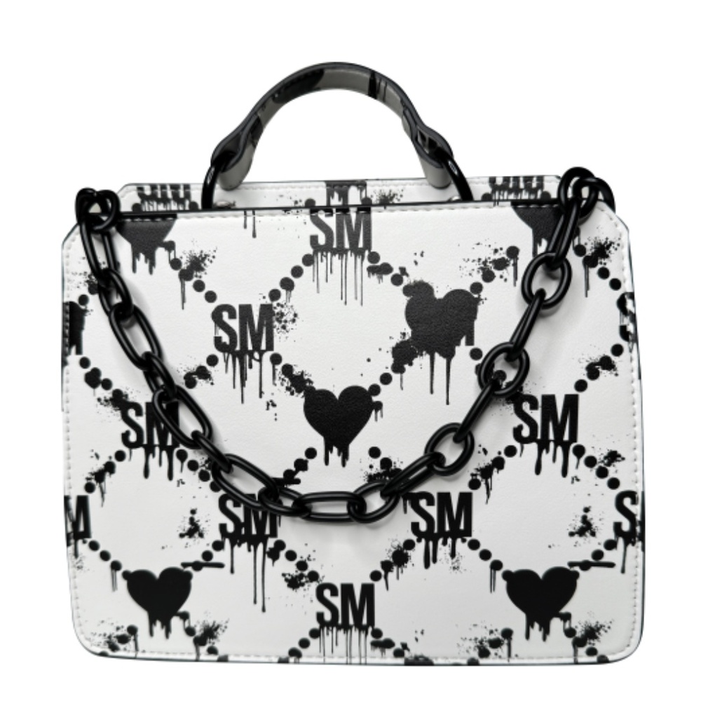 Steve Madden Evelyn Convertible Crossbody Bag - White/Black Hearts - Picture 2 of 3
